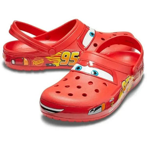 Zapatillas impermeables sólidas de dibujos animados de Disney Lightning Mcqueen Pixar, zapatos de playa para exteriores, sandalias informales con envoltura en el tobillo, zapatos Eva